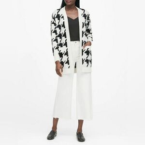 Banana Republic Black and White Houndstooth Cardigan Size Medium